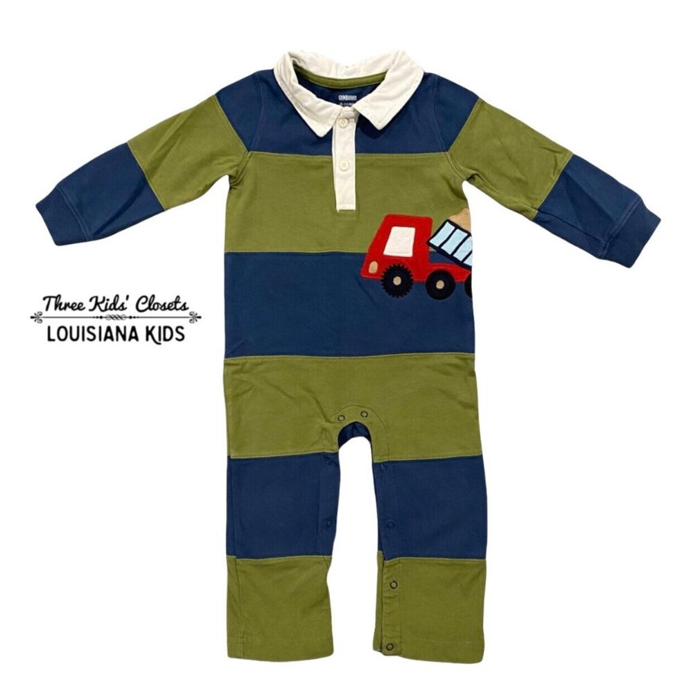 Gymboree 18-24m Dump Truck Construction Appliqué Striped Romper
